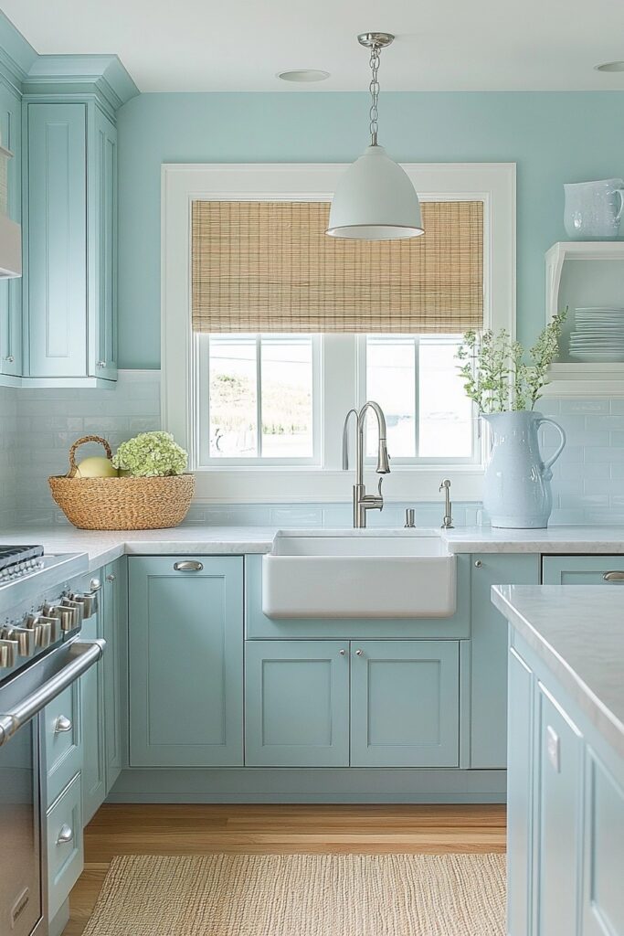 Calming Blue Kitchen Cabinets