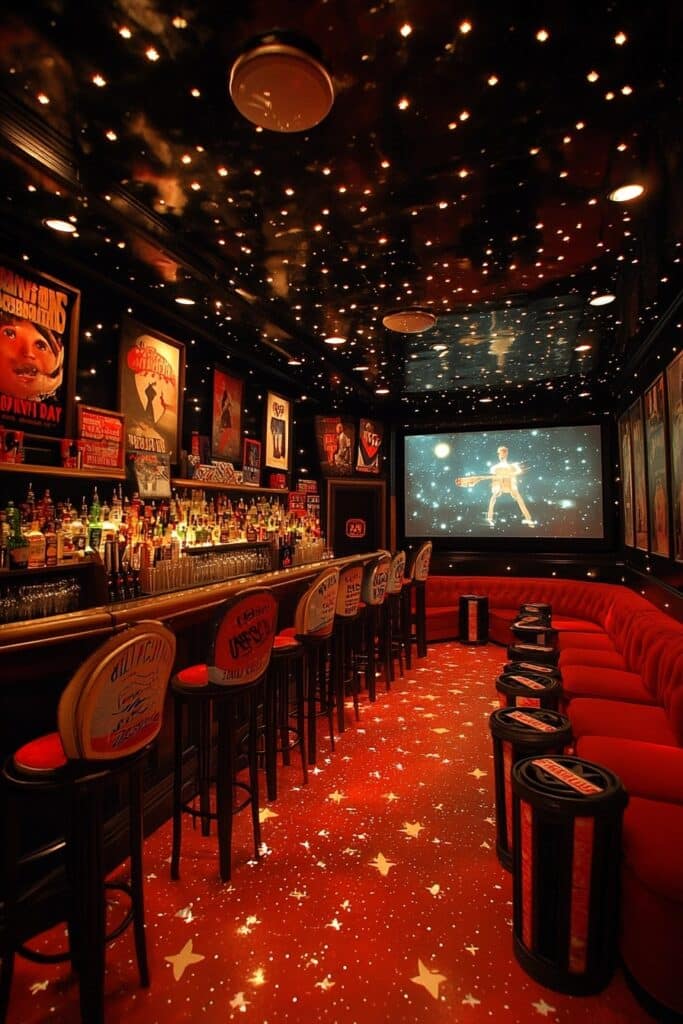 Cinema-Themed Basement Bar