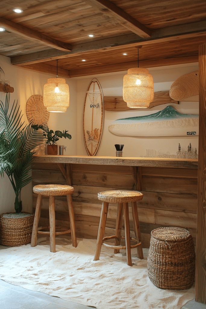 Coastal Beach-Inspired Basement Bar