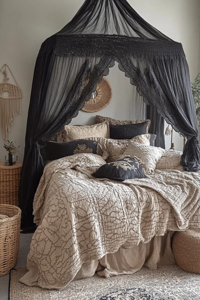 Moody Elegance: Dark Boho Bedroom Charm