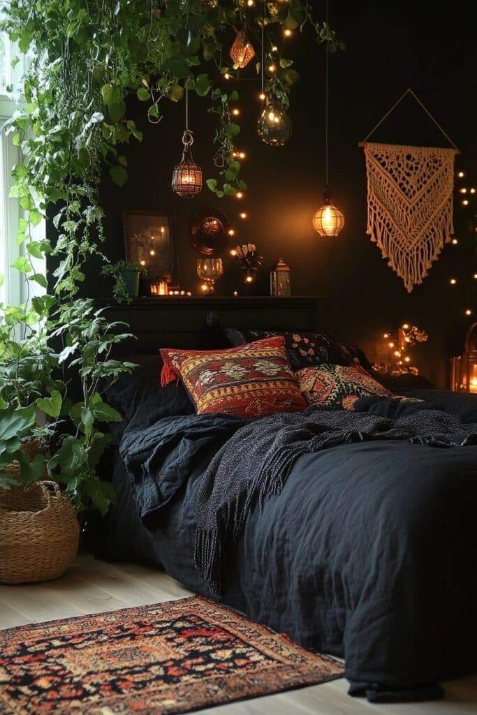 Noir Dream Escape: Boho Bedroom Reverie