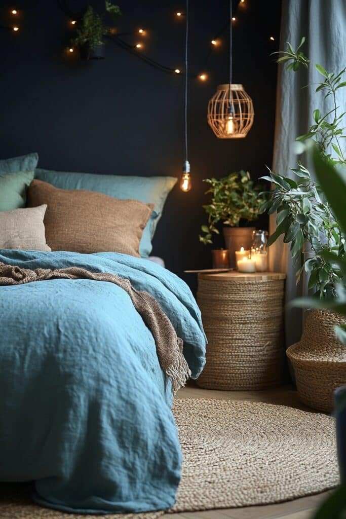 Noir Tranquility: Serene Boho Bedroom