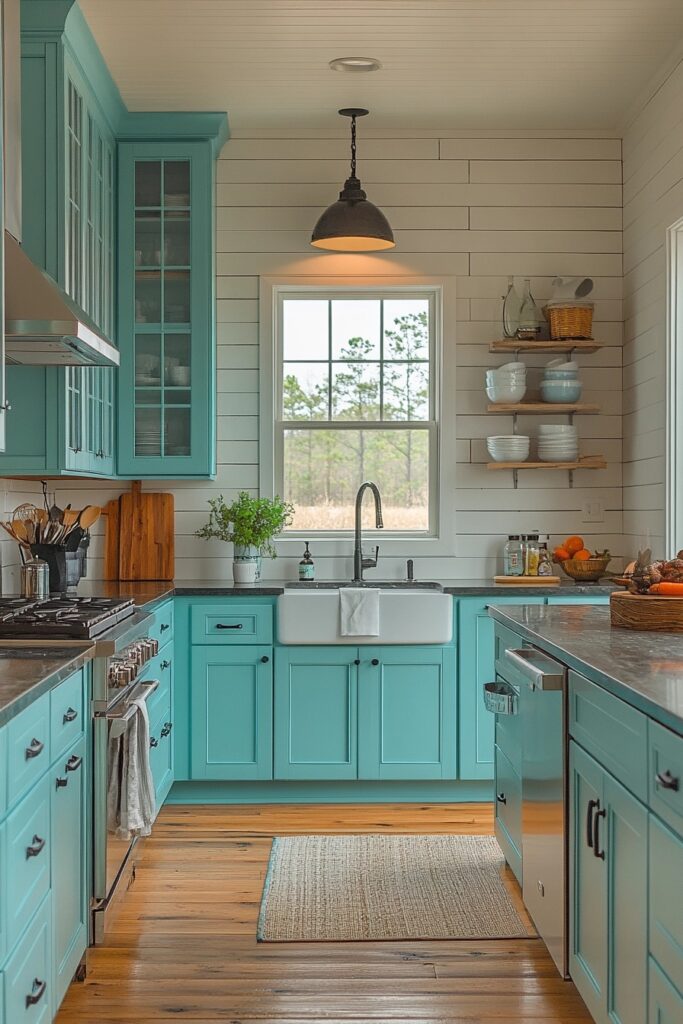 Playful Turquoise Kitchen Cabinets