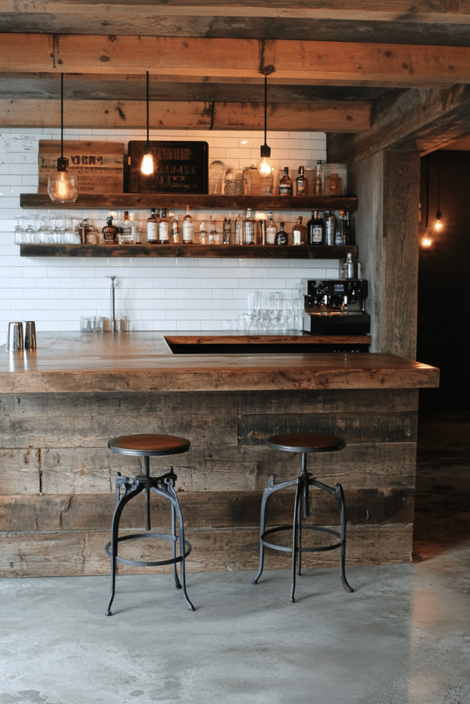 Rustic Industrial Basement Bar