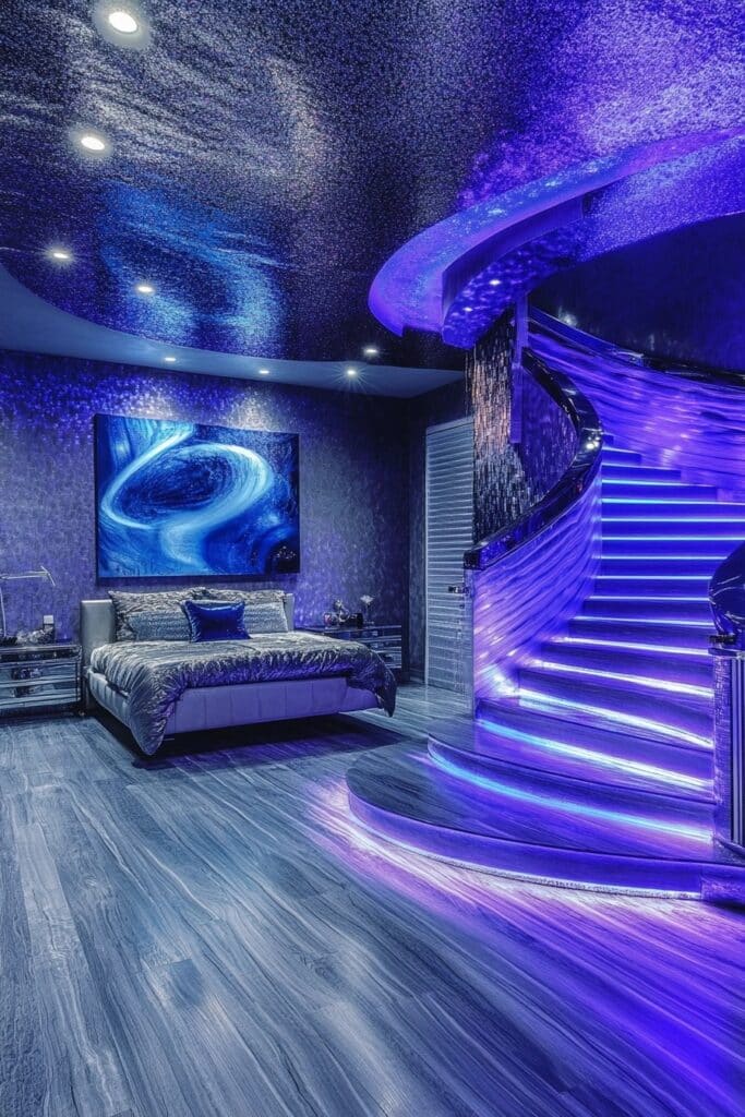 Sleek Silver and Neon Baddie Bedroom