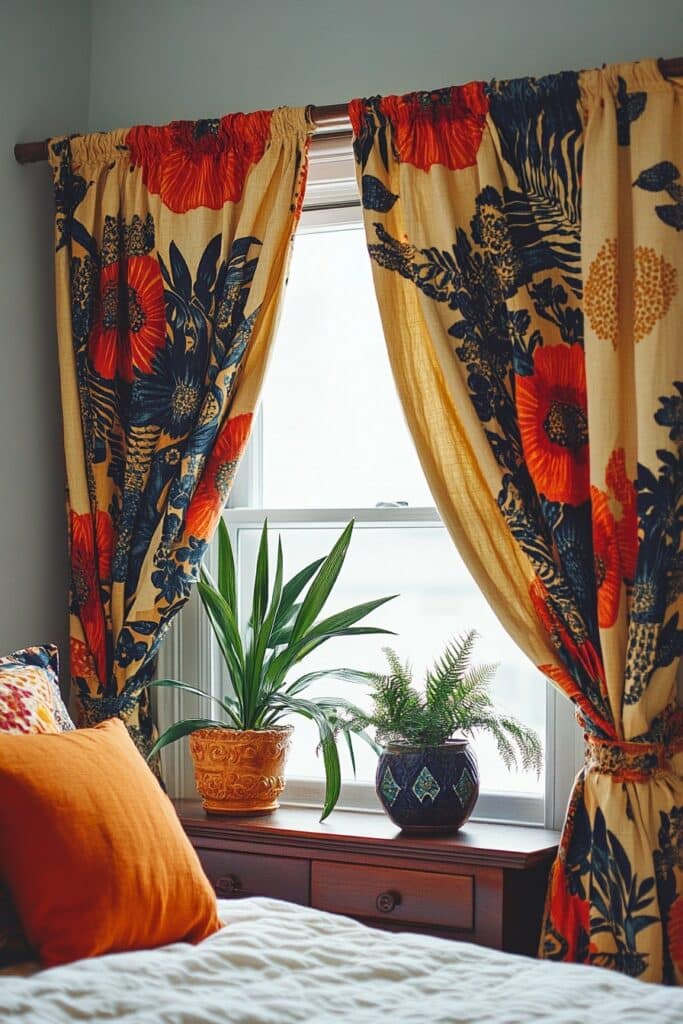 Tropical Vintage Sarong Curtain Panels