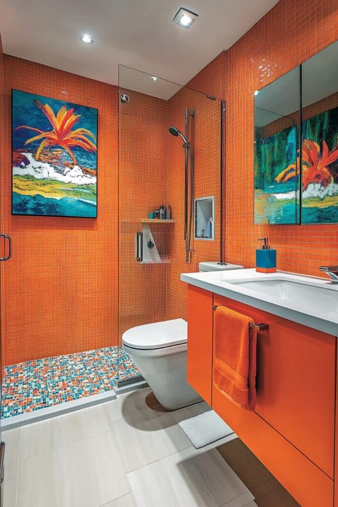 Vibrant Accents in Small Bathrooms