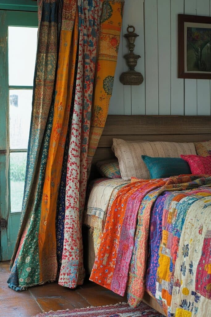 Vintage Kantha Quilt Bedroom Drapes