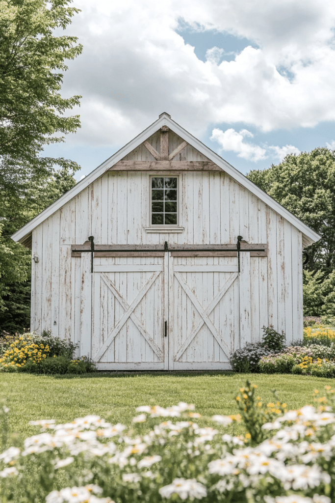 Airy White-Washed Farmhouse Garage