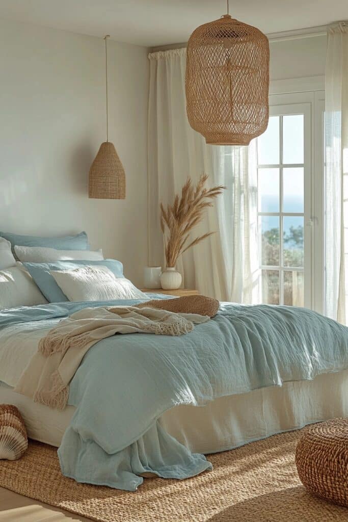 Coastal Dreams: Light Blue Boho Bedroom