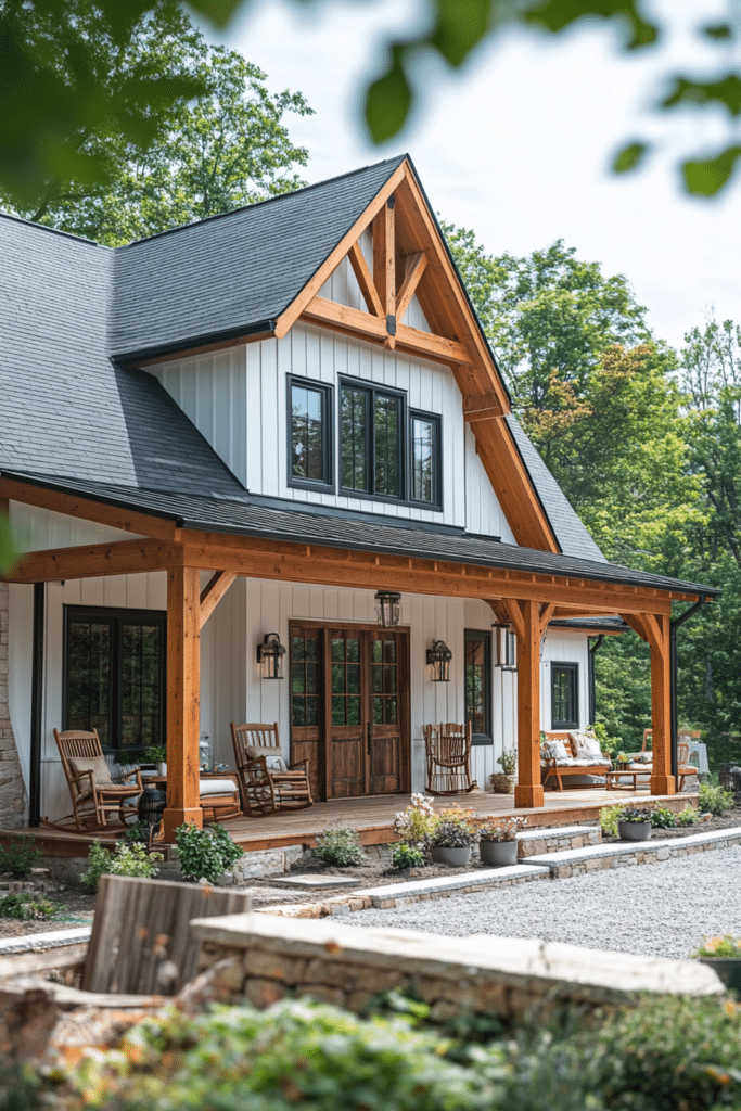 Inviting Wraparound Porch Farmhouse Garage