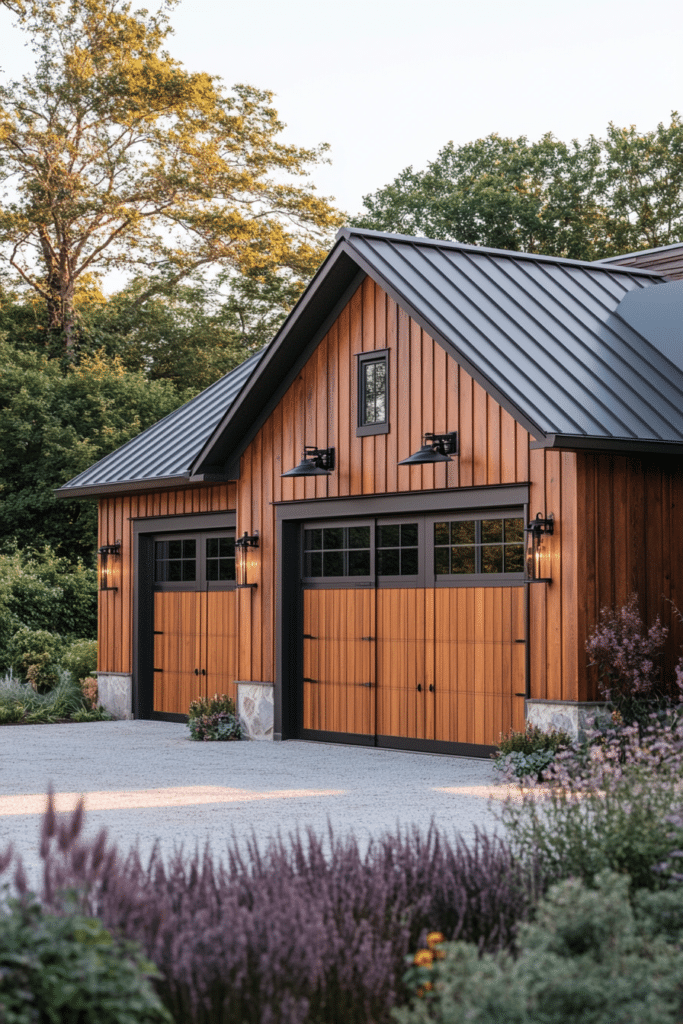 Modern Horizontal Slat Farmhouse Garage