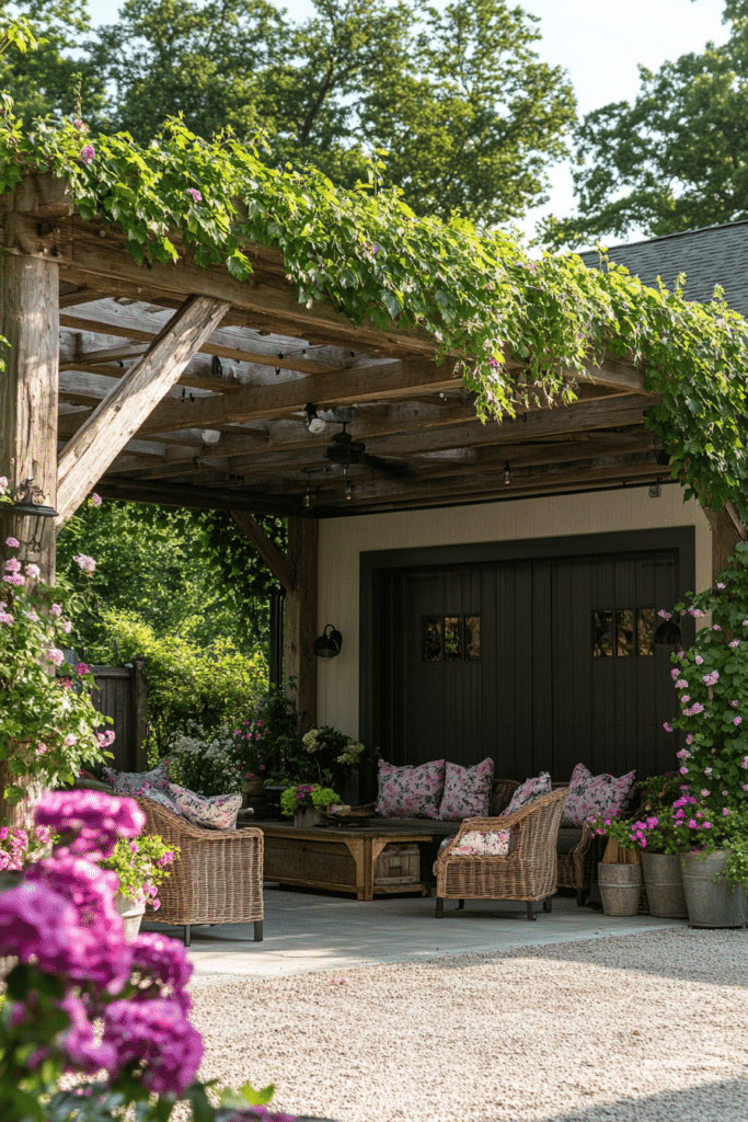 Pergola Overhang Farmhouse Garage