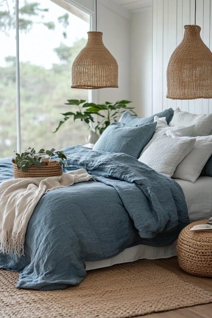 Soft Dreamy Glow: Light Blue Boho Bedroom