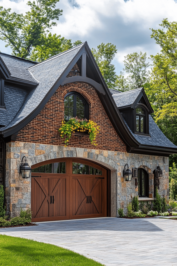 Timeless Brick Accent Farmhouse Garage