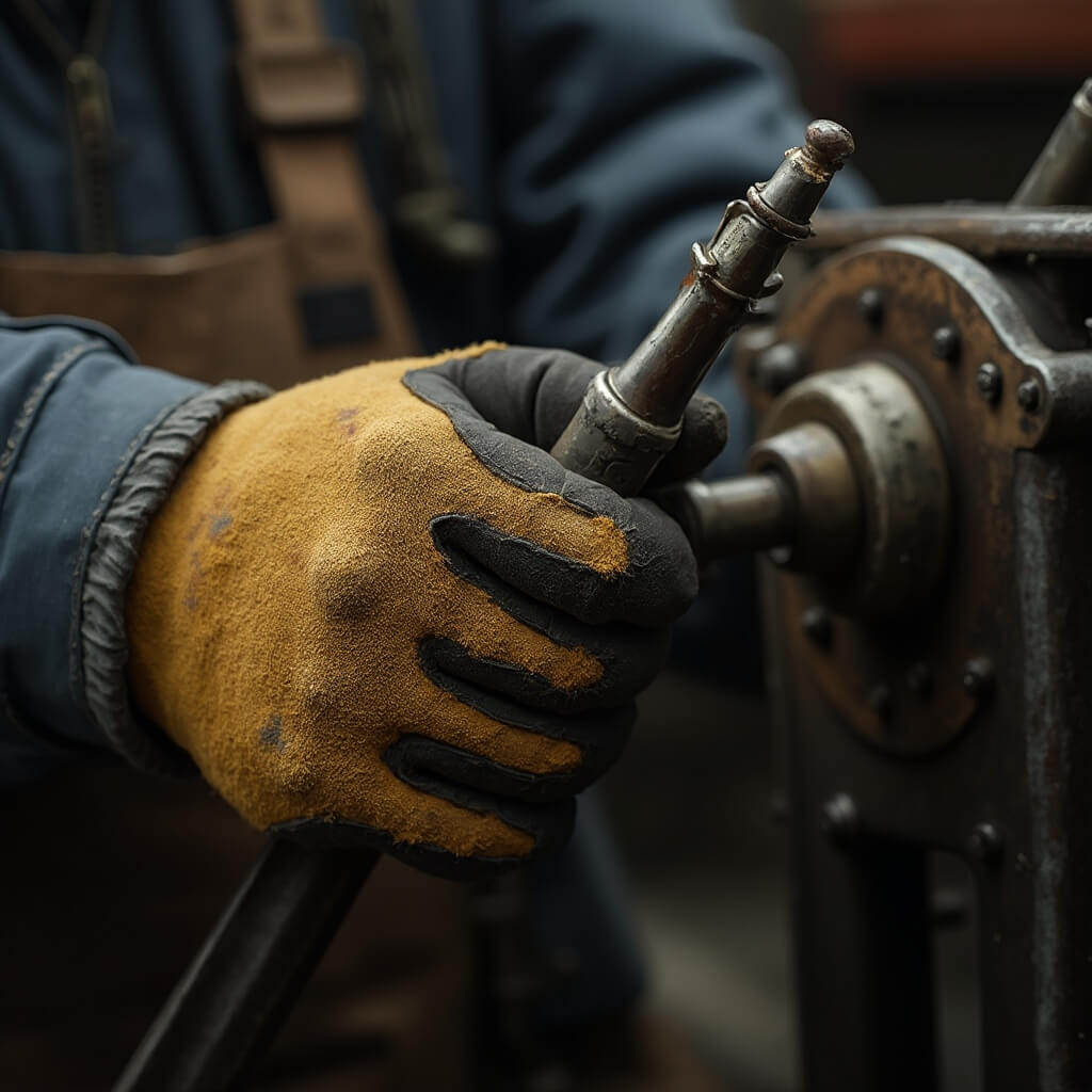 Gripman's gloved hands expertly maneuvering control lever in underground cable mechanism