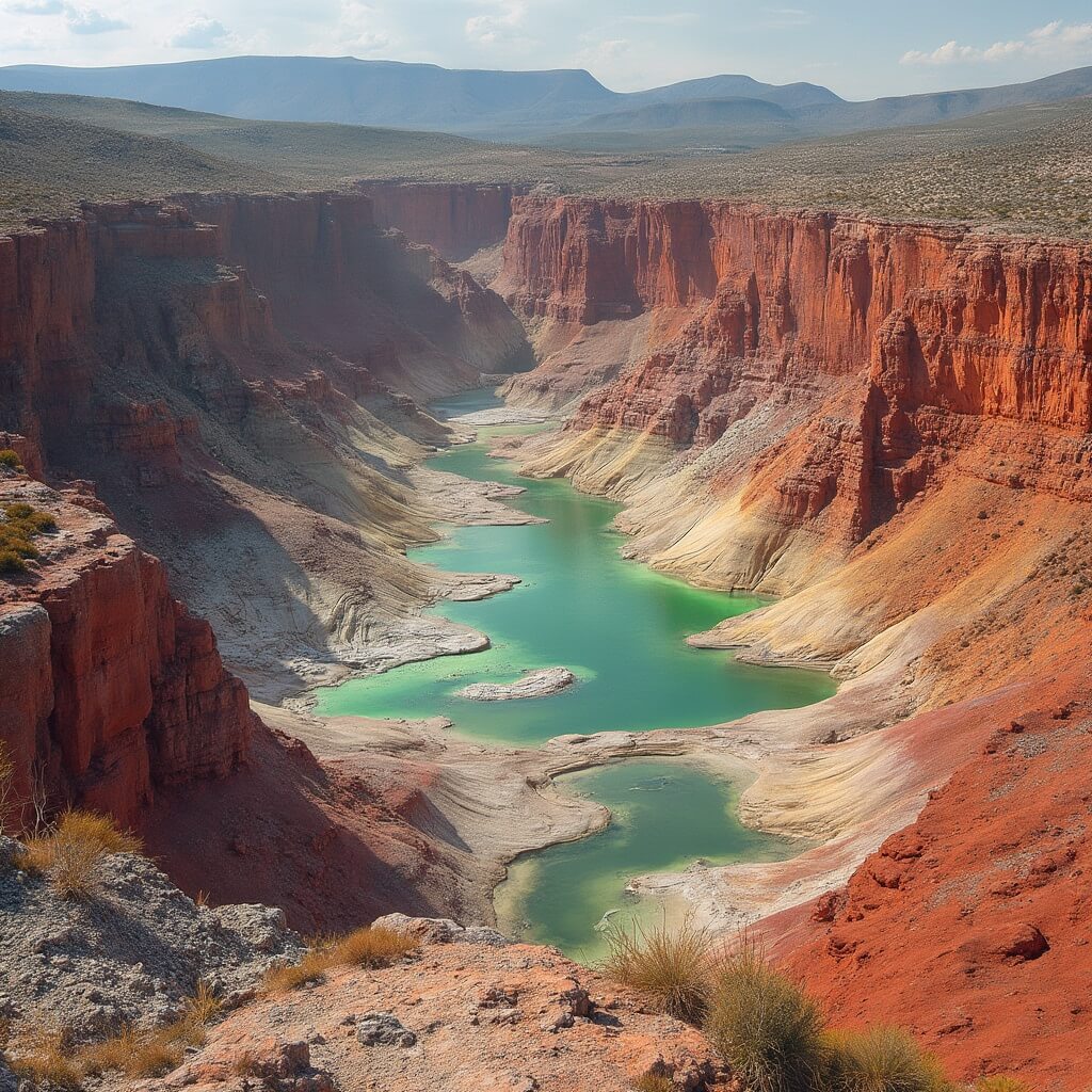 Panoramic view of the colorful Artist's Palette geological formation reflecting hues of green, purple, red, and ochre under natural lighting