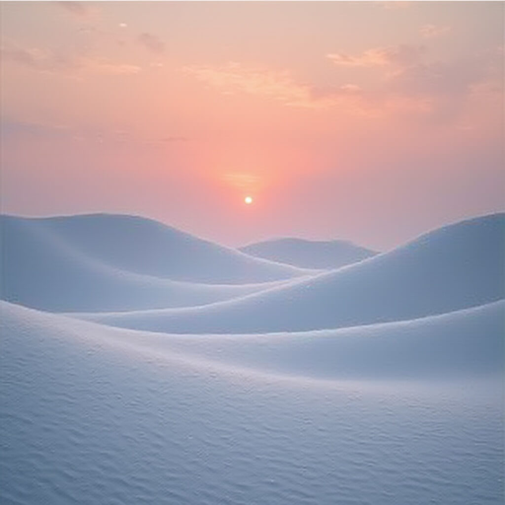 Sunset at White Sands National Park with long shadows across white gypsum dunes under a gradient sky