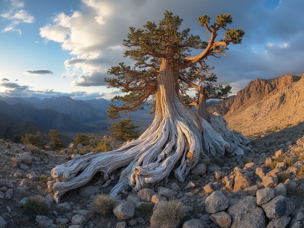Ancient Bristlecone Pine Tree at Wheeler Peak Grove in Great Basin National Park, Nevada during Golden Hour