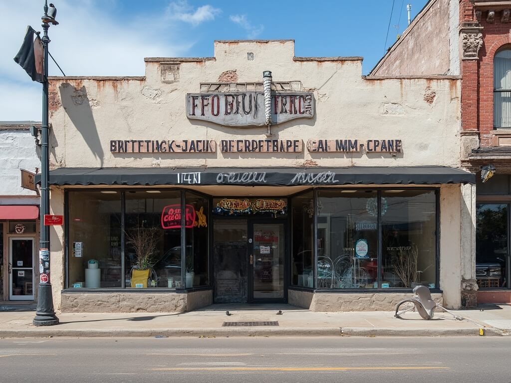 Exterior view of the International UFO Museum on 114 N. Main Street in Roswell with its distinctive signage, free parking, glass doors reflecting the New Mexico sky, and pedestrians walking by.